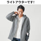 体型カバー綿100％厚手ヒッコリーストライプフード付きワイヤー入りセミロング丈ボタンシャツパーカージャケット