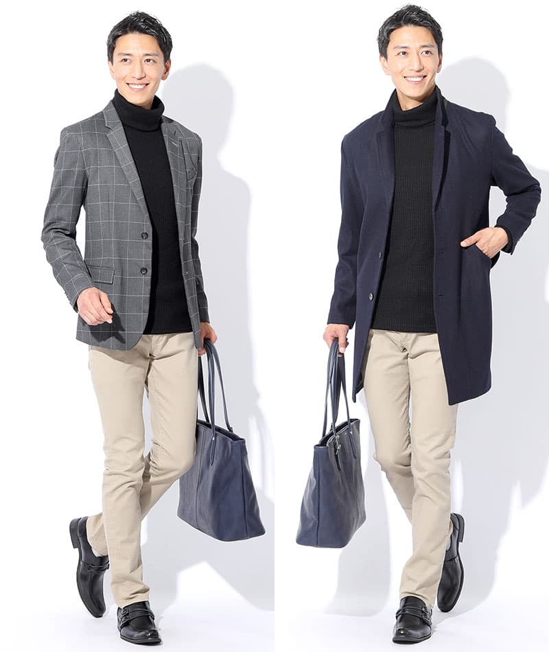 日本製　ウール混スリムフィット伸縮性抜群タートルネック