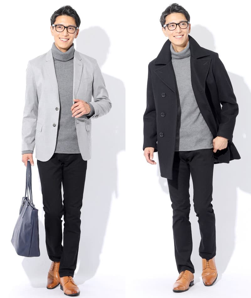 日本製　ウール混スリムフィット伸縮性抜群タートルネック