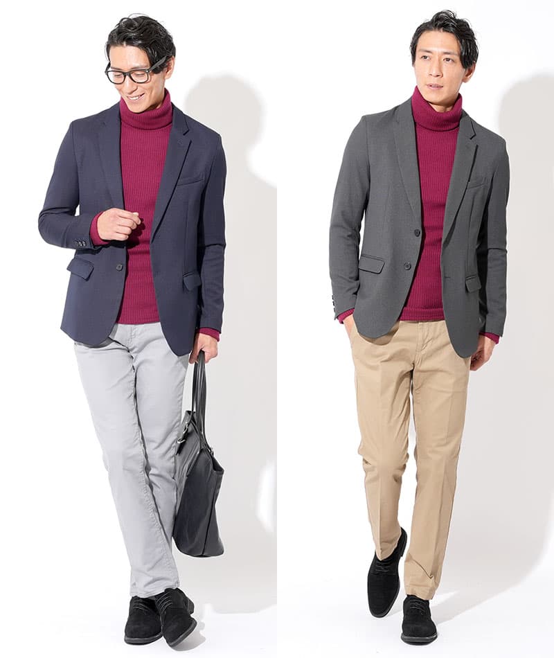 日本製　ウール混スリムフィット伸縮性抜群タートルネック