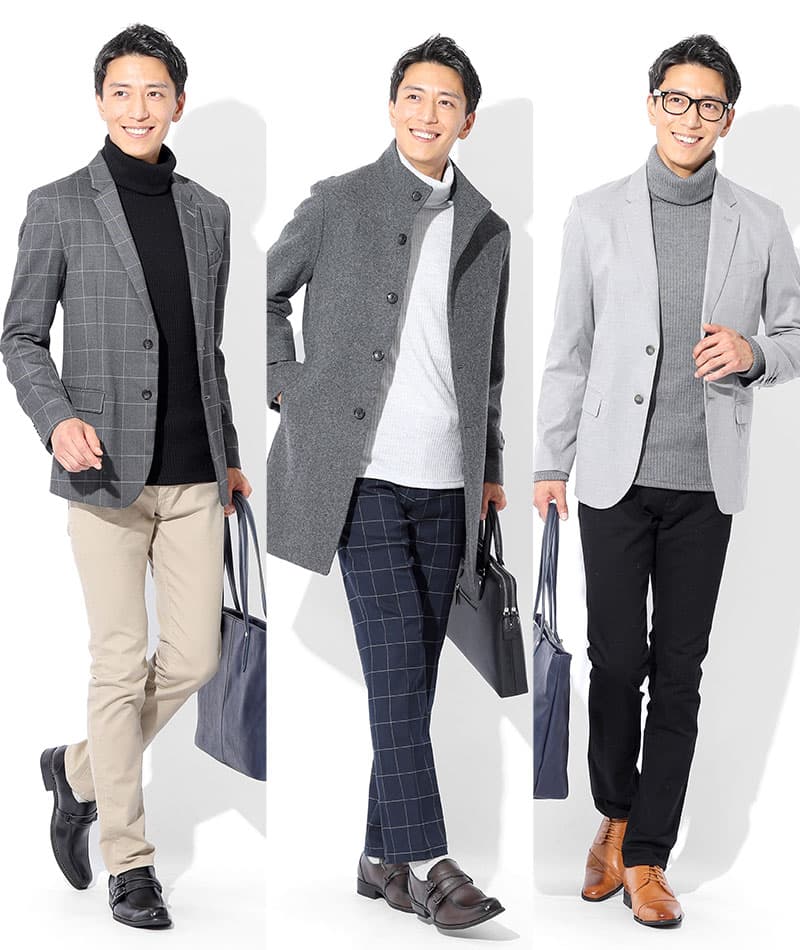 日本製　ウール混スリムフィット伸縮性抜群タートルネック