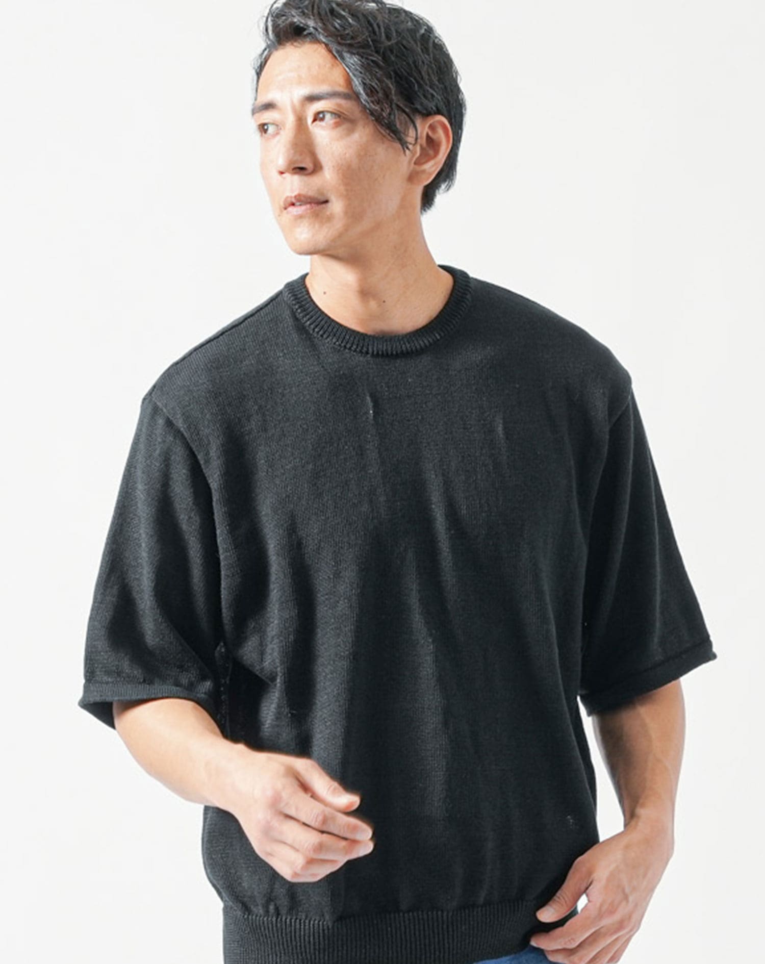 接触冷感 サマーニット メンズ ぽっこりお腹が目立ちにくいオーバー