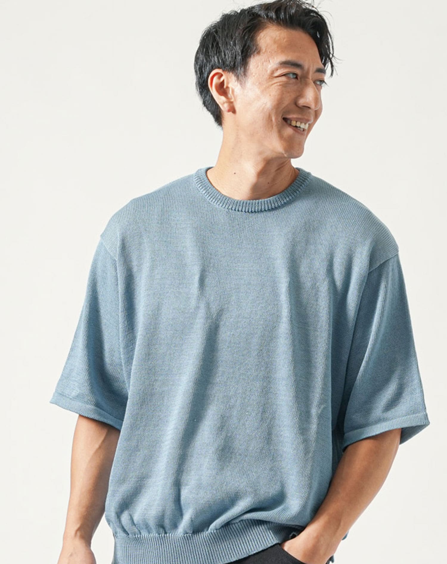夏用涼しい接触冷感ゆったりオーバーサイズ半袖ニットTシャツ