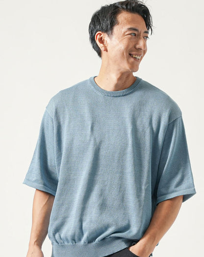 体型を拾いにくい接触冷感ゆったり半袖サマーニットTシャツ