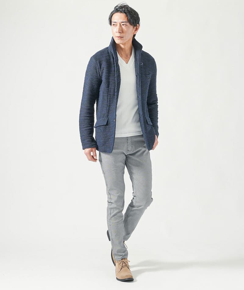 動きやすいストレッチ素材スキニー千鳥格子チノパンツ