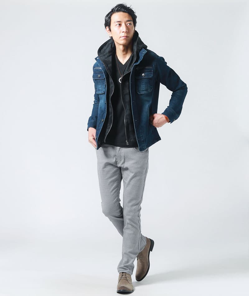 動きやすいストレッチ素材スキニー千鳥格子チノパンツ