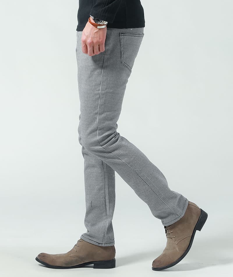 動きやすいストレッチ素材スキニー千鳥格子チノパンツ