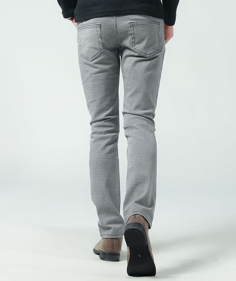 動きやすいストレッチ素材スキニー千鳥格子チノパンツ