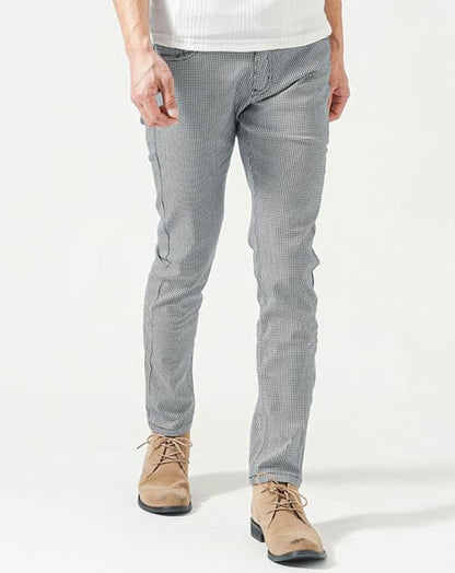 動きやすいストレッチ素材スキニー千鳥格子チノパンツ