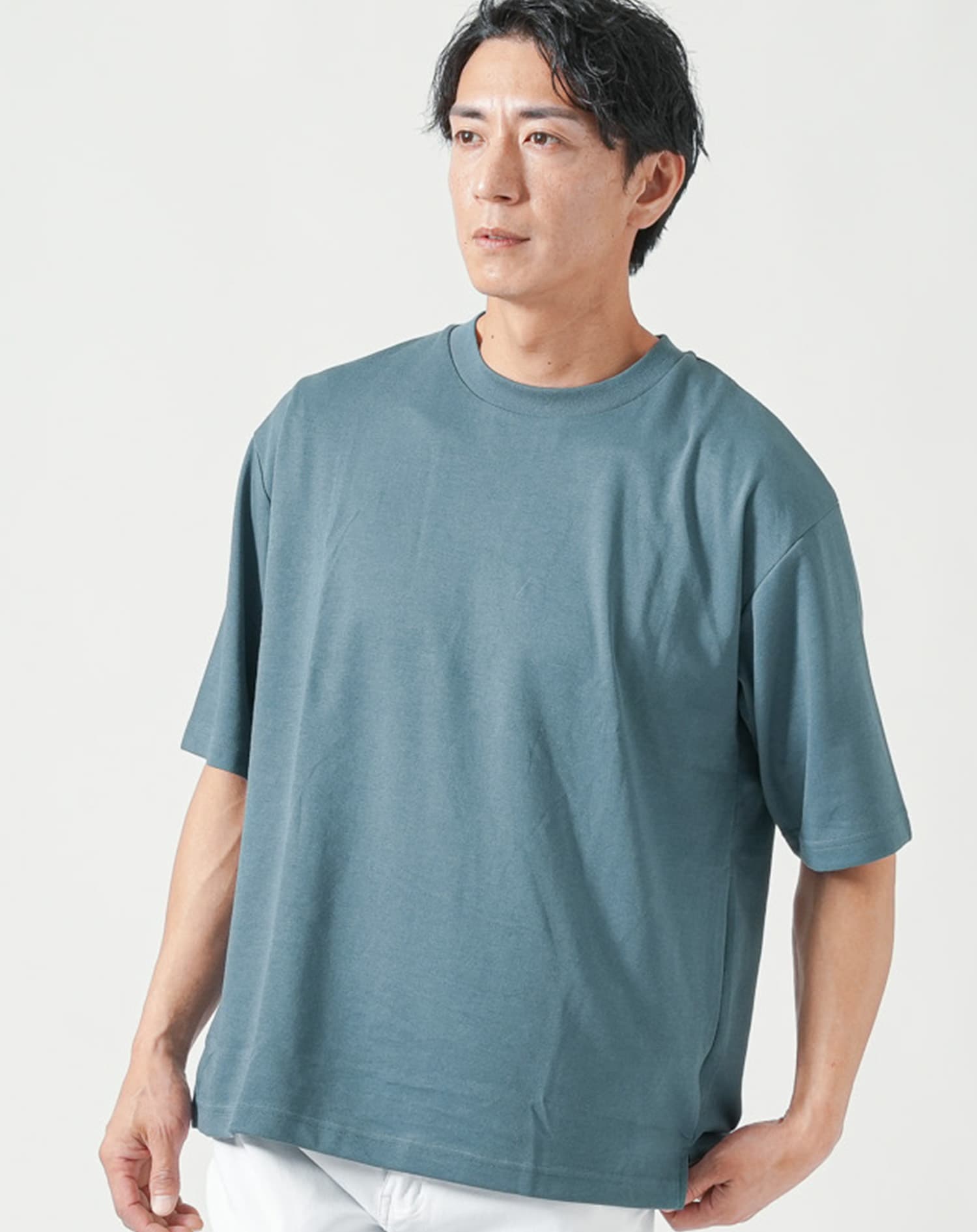 体型カバーできる接触冷感ゆったり半袖クルーネックTシャツ
