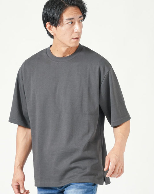 体型カバーできる接触冷感ゆったり半袖クルーネックTシャツ