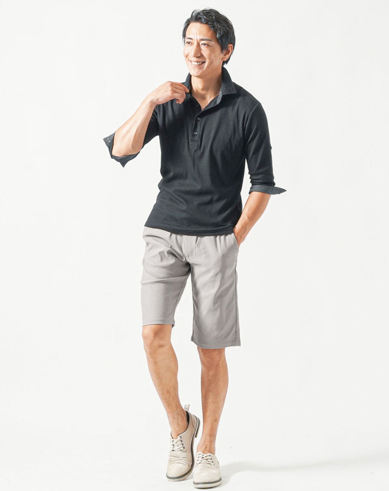 接触冷感グレー色アンクル・クロップド・ハーフパンツ アンクル