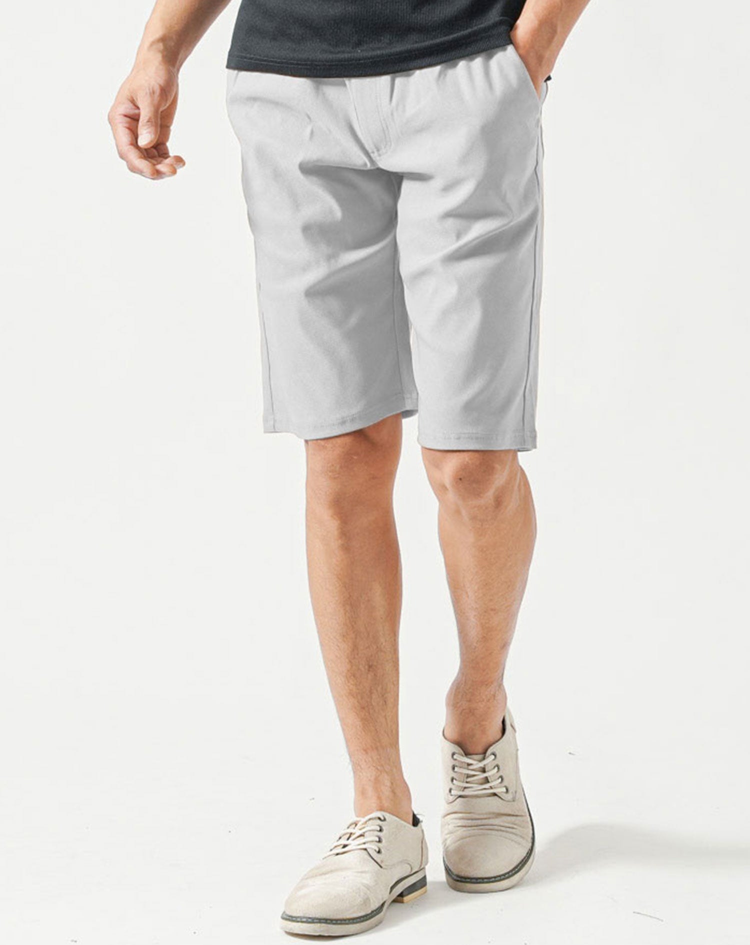 接触冷感グレー色アンクル・クロップド・ハーフパンツ