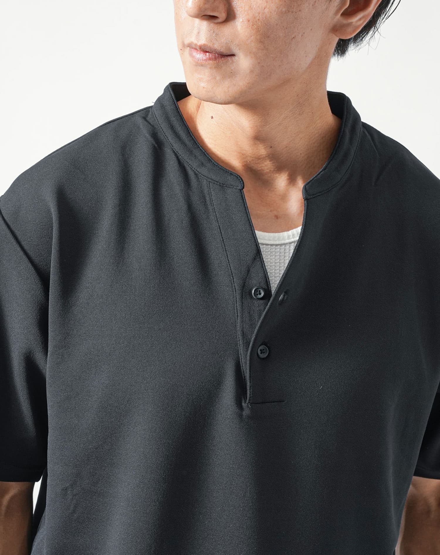 接触冷感オーバーサイズ半袖ヘンリーネックTシャツ×ワッフルタンク