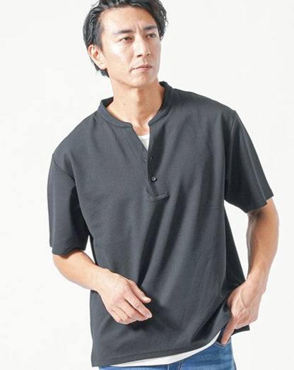 接触冷感オーバーサイズ半袖ヘンリーネックTシャツ×ワッフルタンクトップ 2枚セット