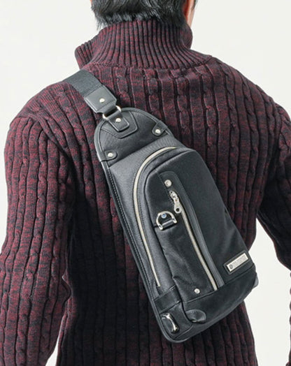 PUレザー×ツイル切り替えボディバッグ