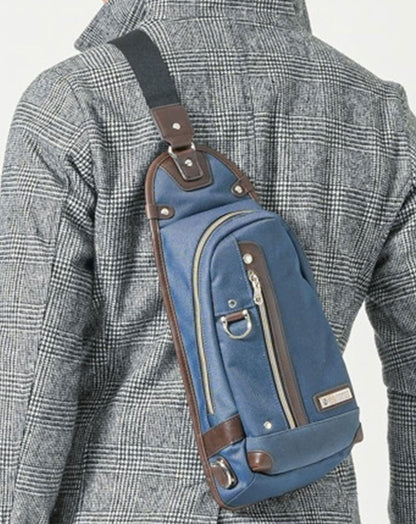 PUレザー×ツイル切り替えボディバッグ