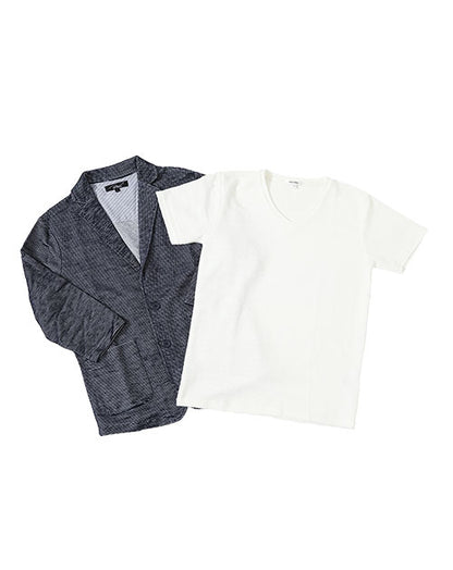 ボーダーテーラードジャケット×スラブパイル素材Ｔシャツ