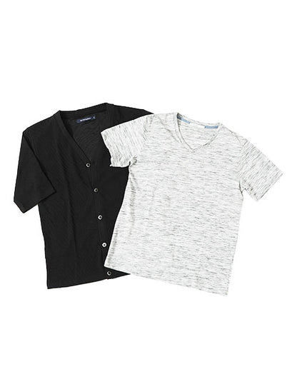膨れジャガード5分袖カーディガン×抗菌防臭機能付きＴシャツ　2点セット