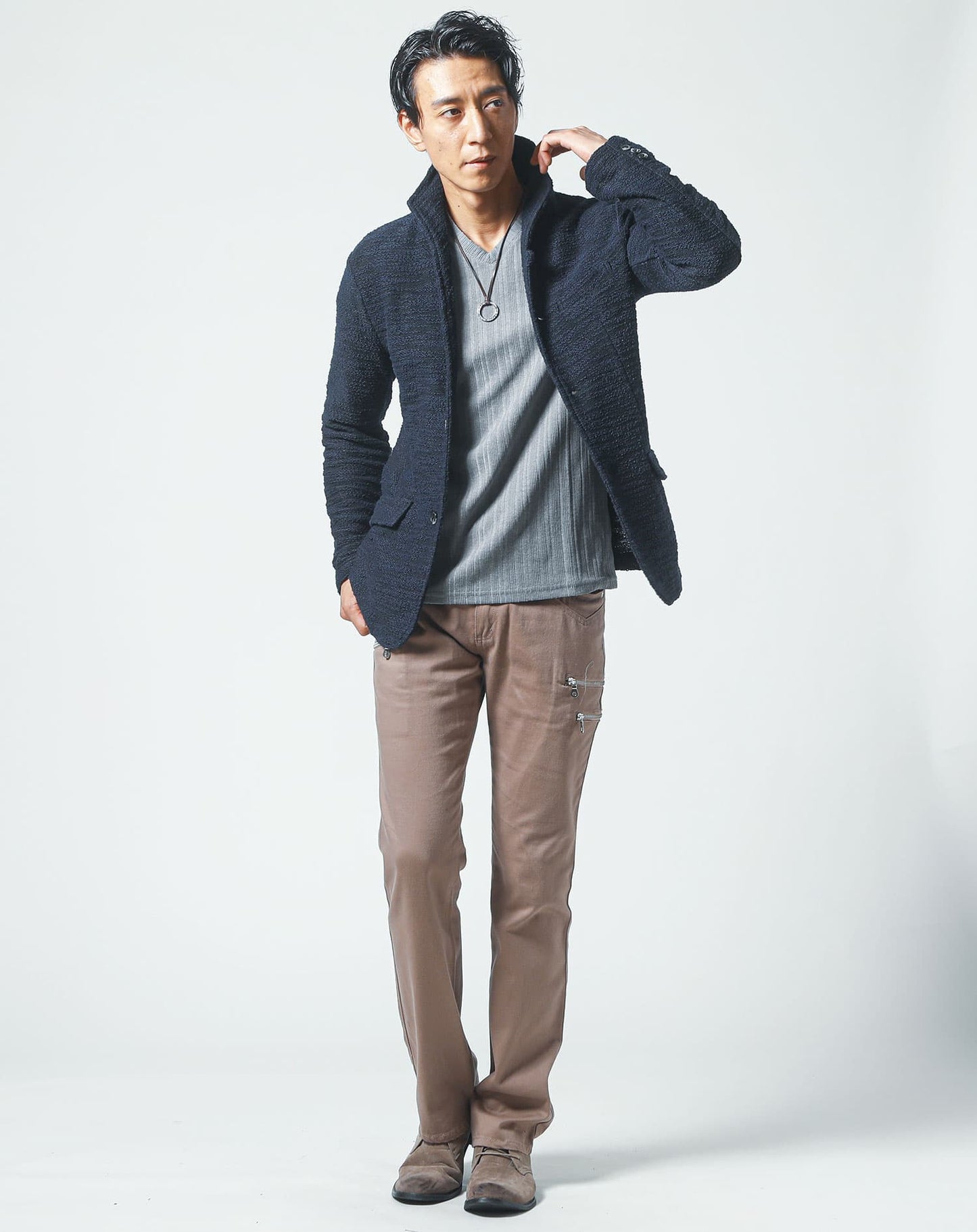 ランダムテレコデザインVネック長袖Tシャツ