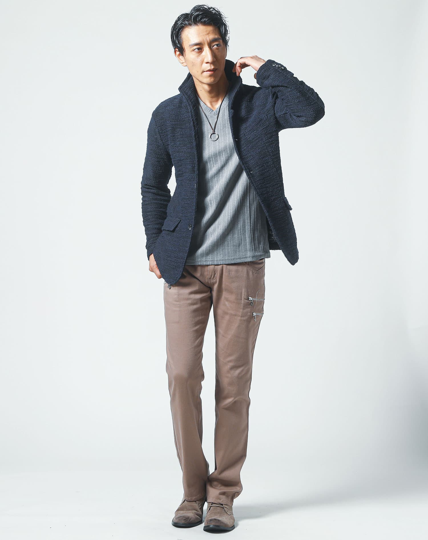 ランダムテレコデザインVネック長袖Tシャツ