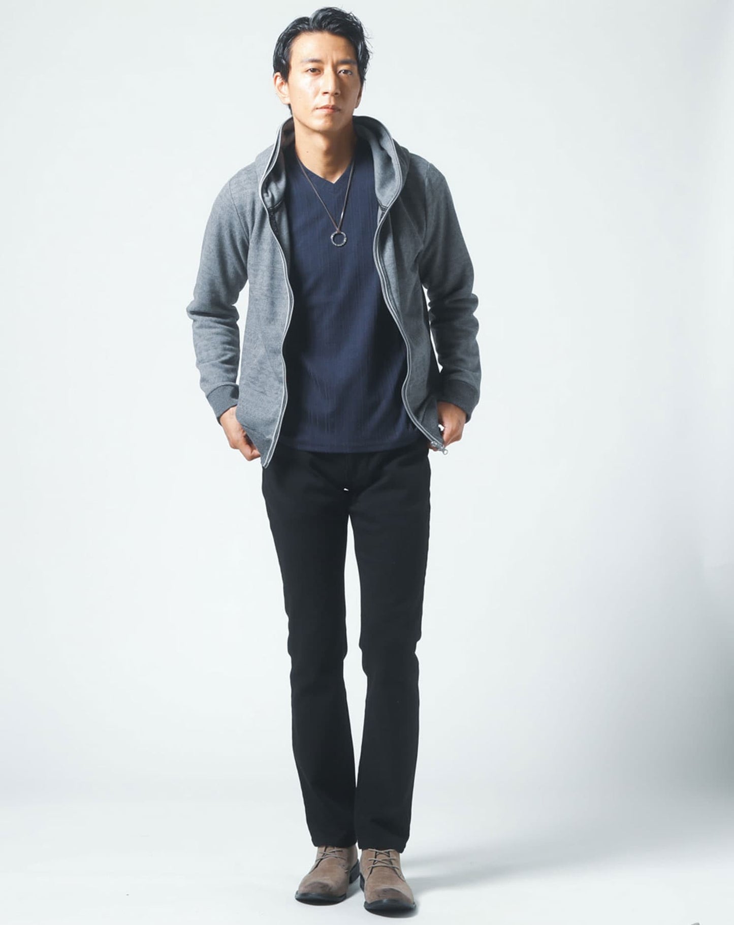 ランダムテレコデザインVネック長袖Tシャツ