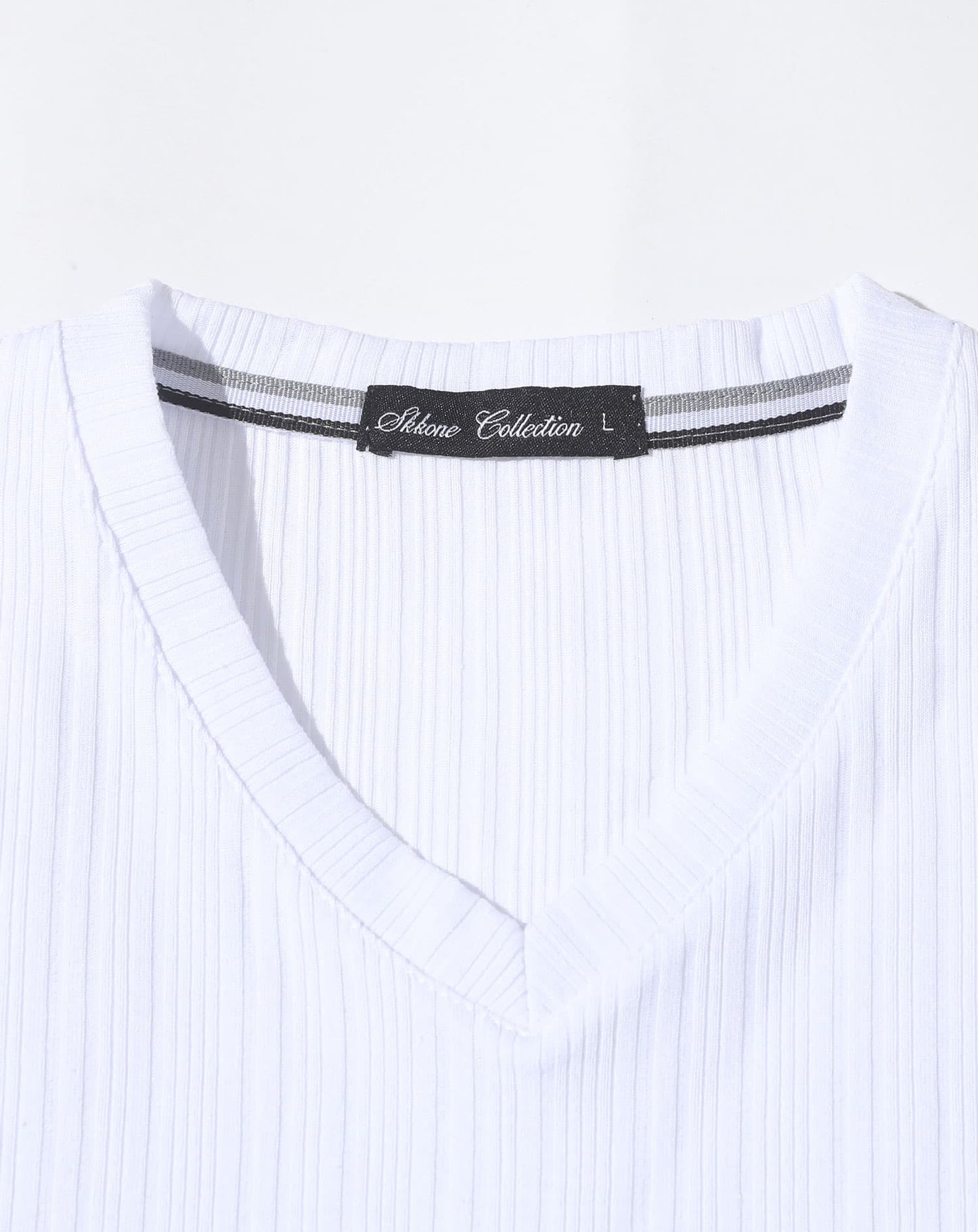 ランダムテレコデザインVネック長袖Tシャツ