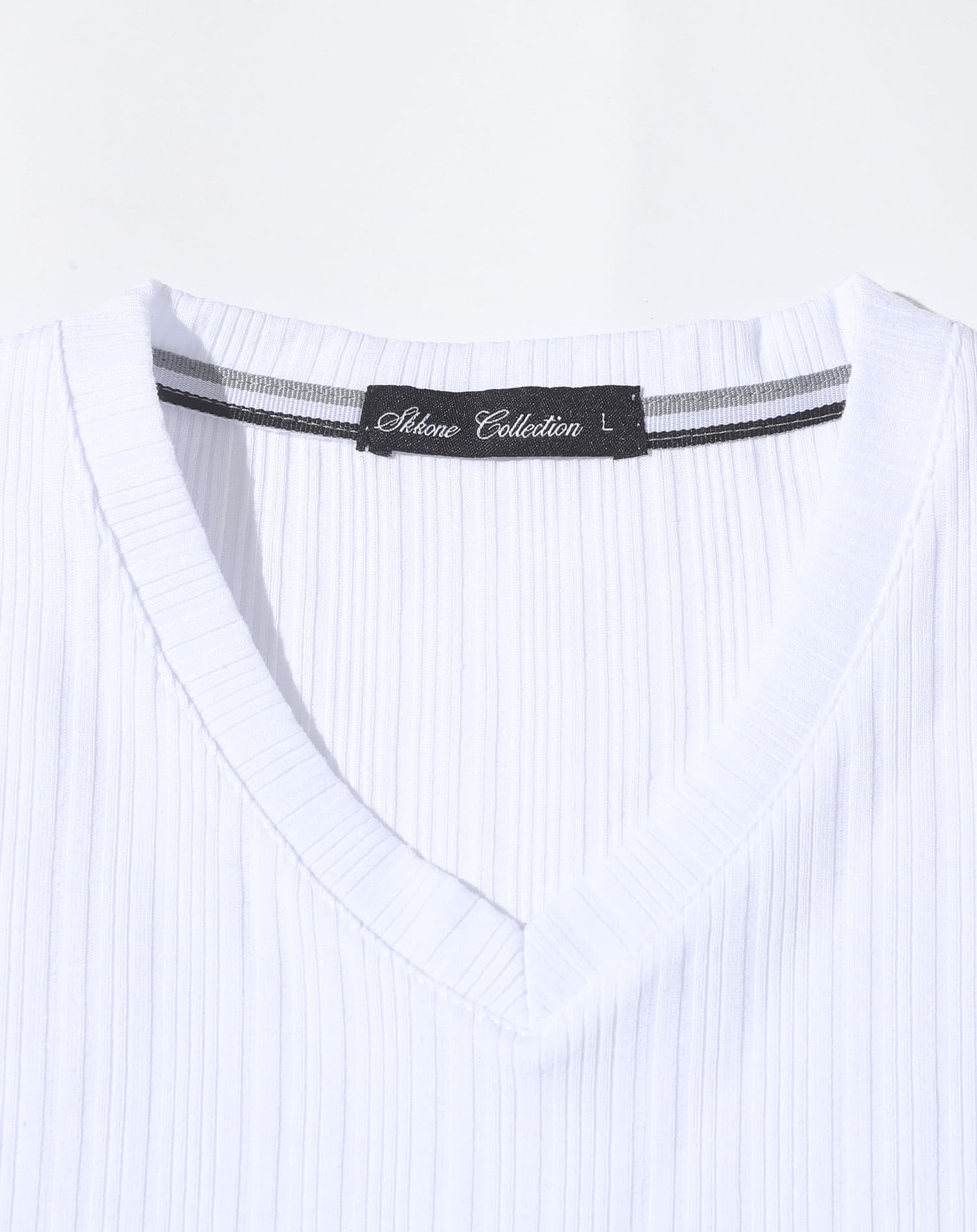 ランダムテレコデザインVネック長袖Tシャツ