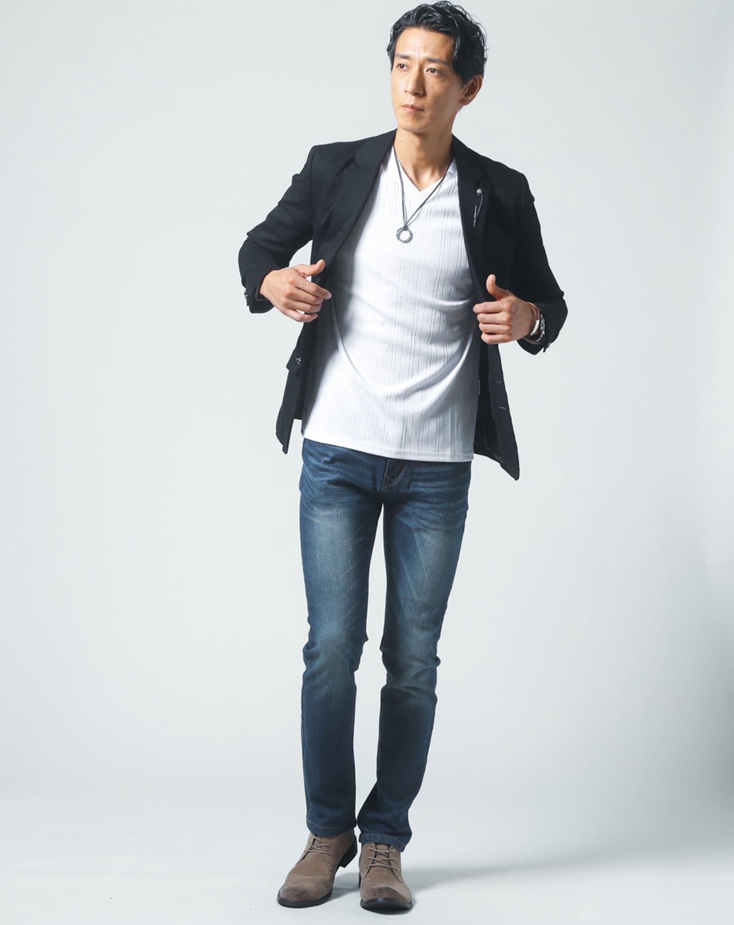 ランダムテレコデザインVネック長袖Tシャツ