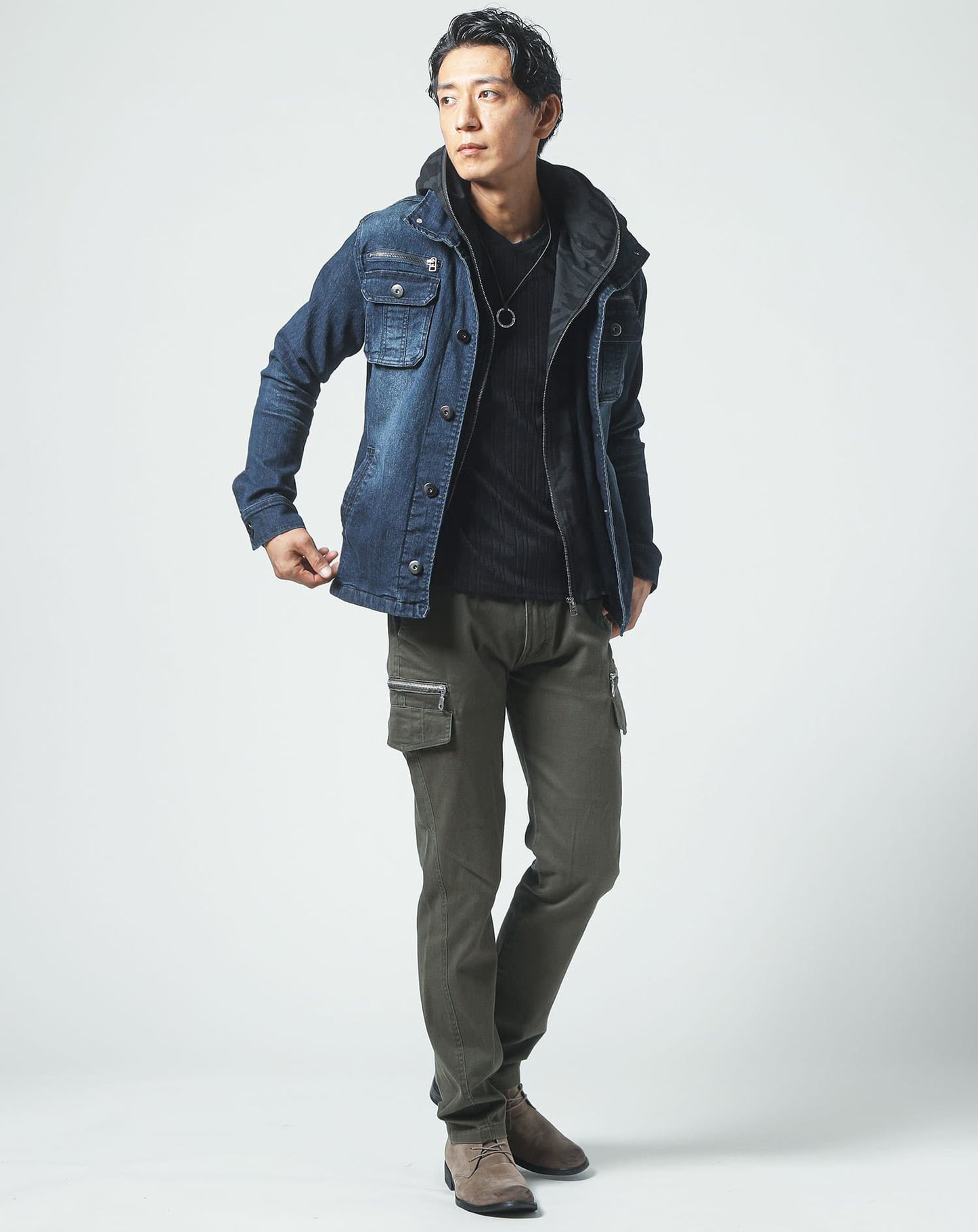 ランダムテレコデザインVネック長袖Tシャツ