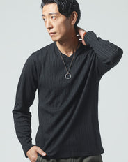 ランダムテレコデザインVネック長袖Tシャツ