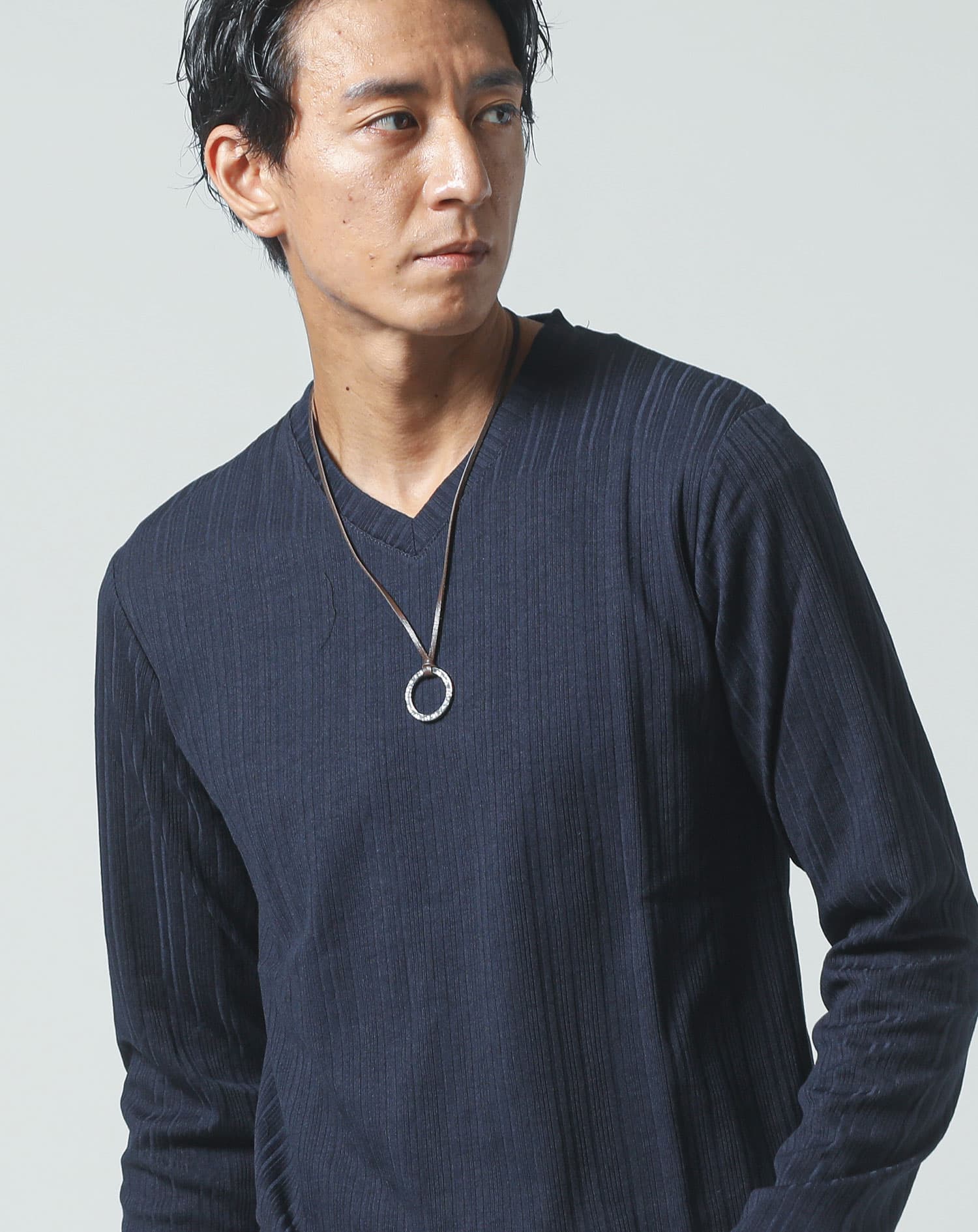 ランダムテレコデザインVネック長袖Tシャツ