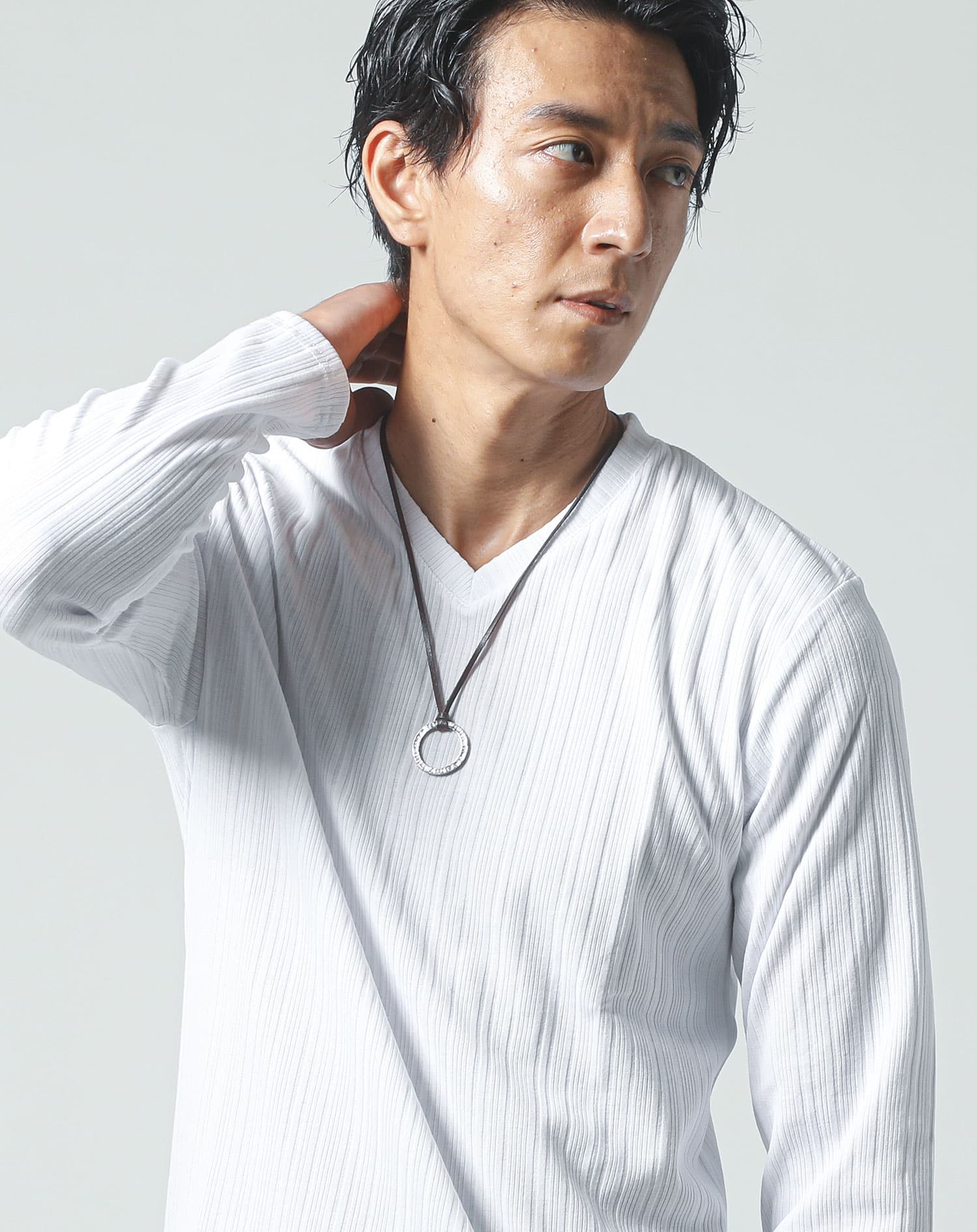 ランダムテレコデザインVネック長袖Tシャツ