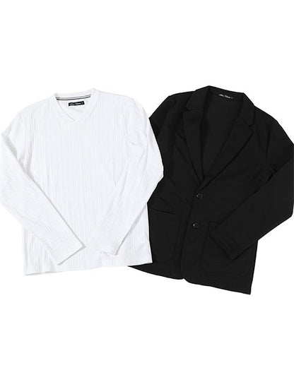 カットテーラードジャケット×テレコ素材ＶネックＴシャツ　2点セット