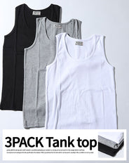 テレコ素材リブストレッチタンクトップ 3枚セット