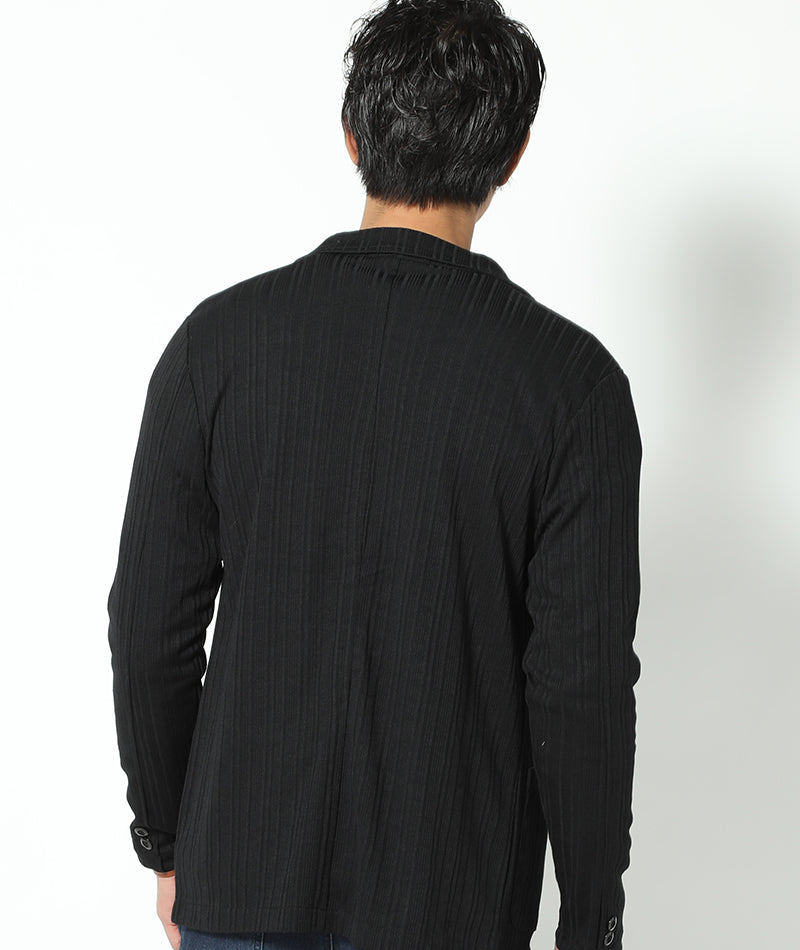 ランダムテレコテーラード長袖ジャケット×レイヤードデザインVネック半袖Tシャツ　2点セット