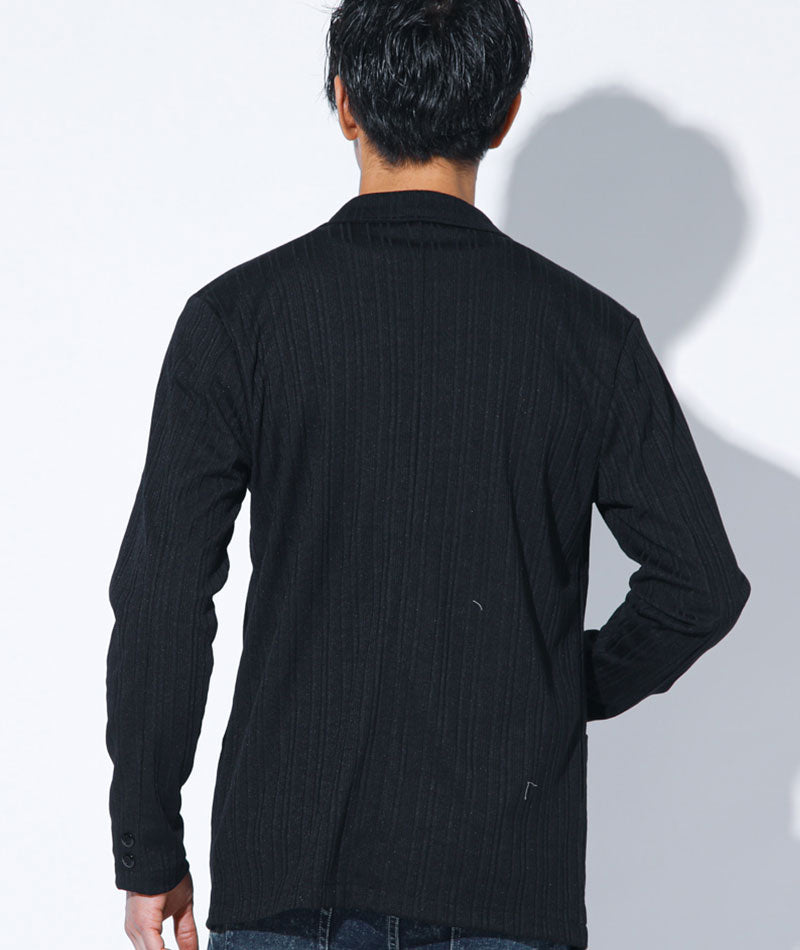 ランダムテレコ長袖テーラードジャケット×ジャガードデザインVネック半袖Tシャツ　2枚セット