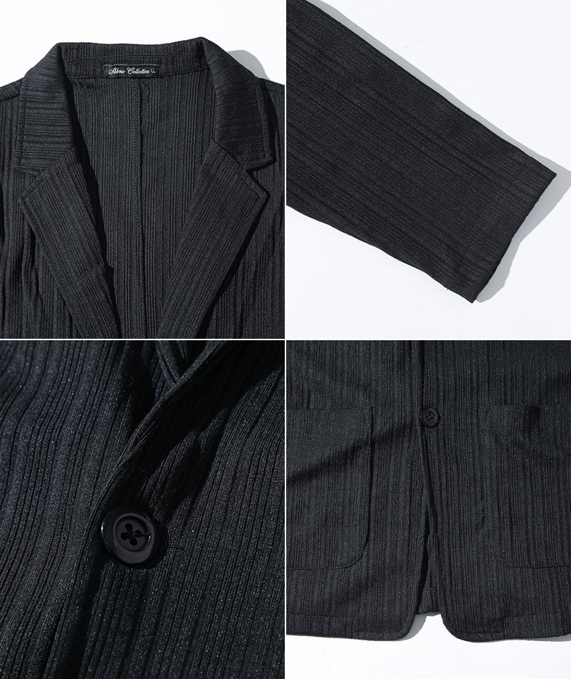 ランダムテレコ長袖テーラードジャケット×ジャガードデザインVネック半袖Tシャツ　2枚セット