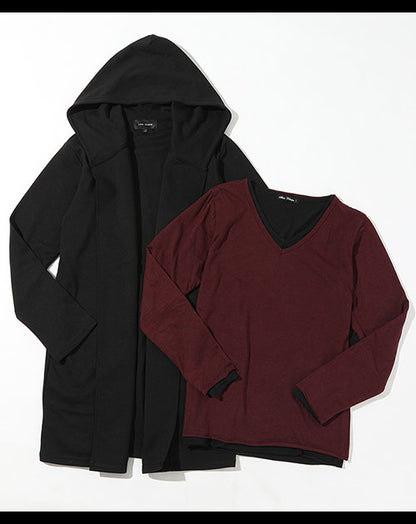 美シルエットコーディガン×杢デザインフェイクレイヤードカットソー　2点セット