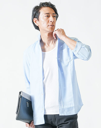 接触冷感ホリゾンタルカラー7分袖シャツ×テレコタンクトップ　2枚セット