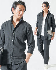 接触冷感パナマ織り7分袖シャツ×イージーパンツ セットアップ