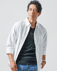 パナマ織り7分袖シャツ×杢半袖VネックTシャツ 2枚セット