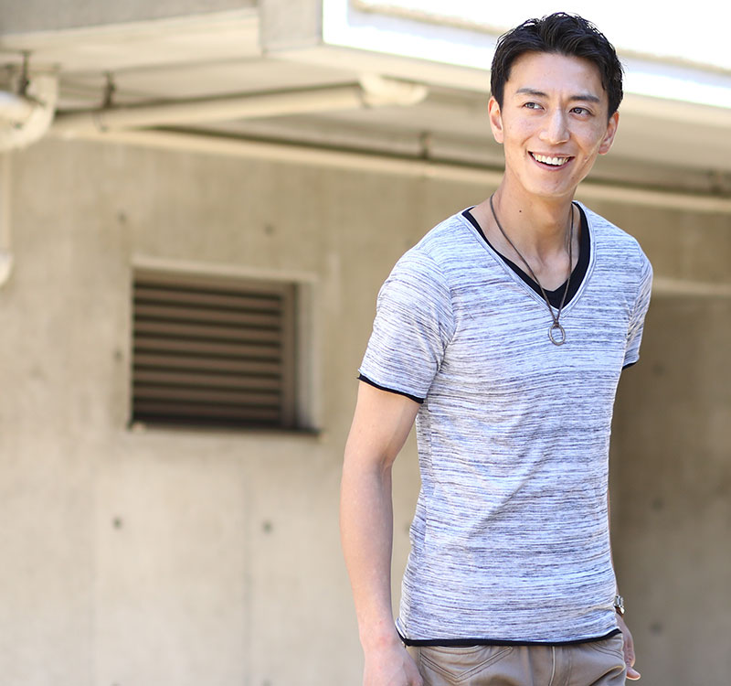 ストレッチ７分袖デニムシャツ×レイヤードデザインⅤネックカットソー　2点セット