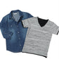 ストレッチ７分袖デニムシャツ×レイヤードデザインⅤネックカットソー　2点セット