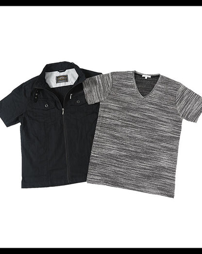 ミリタリーシャツ×スラブパイルＶネック半袖カットソー　２点セット