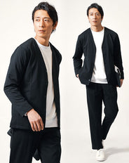 ドライイージーケア長袖ノーカラージャケット×イージースラックスパンツ セットアップ