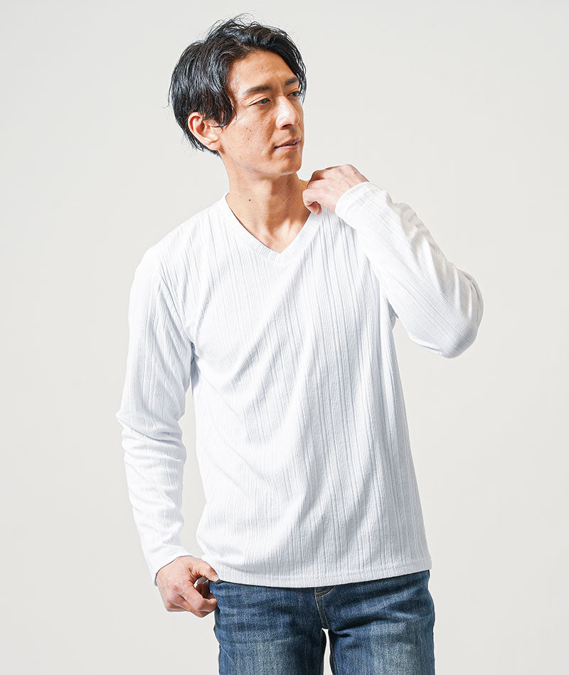 ストレッチ長袖テーラードジャケット×ランダムテレコ長袖Tシャツ 2枚