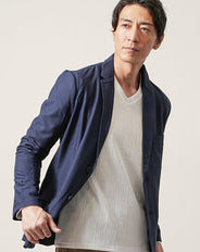 ストレッチ長袖テーラードジャケット×ランダムテレコ長袖Tシャツ 2枚セット