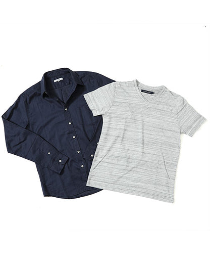 綿麻素材ストレッチ長袖シャツ×制菌加工ＶネックTシャツ　2点セット