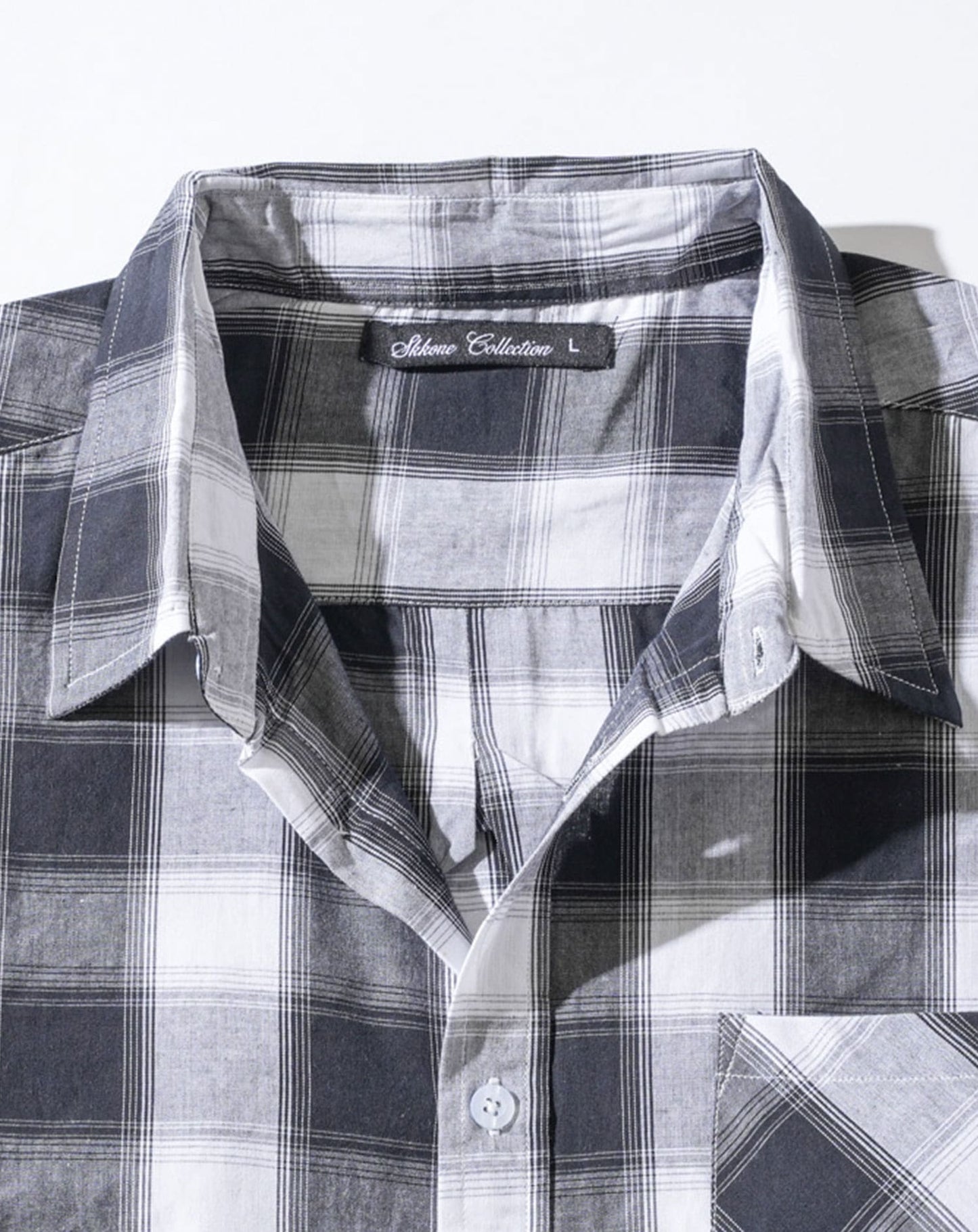 平織り7分袖オンブレチェックシャツ×半袖VネックTシャツ　2枚セット